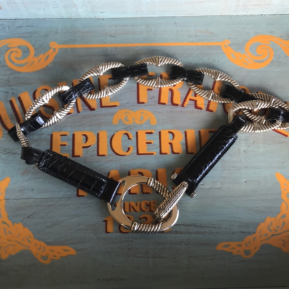 Brighton silver and black leather belt.